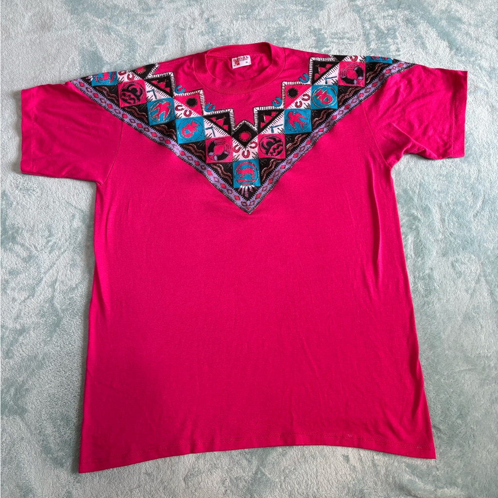 Pink Vintage Puff Paint Western Native American Design Xl Shirt